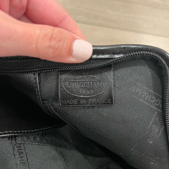 Vintage Longchamp Roseau Black Leather Shoulder Bag Silver Bamboo Toggle Purse - Picture 11 of 12